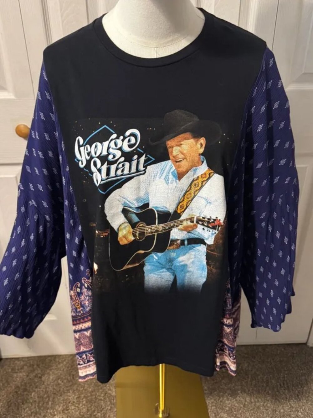 George Strait Upcycled Graphic T-shirt with Flowy Printed Sleeves - OSFM